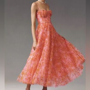 NWT Hutch Amara Corset Pleated Tulle Fit & Flare Midi Dress